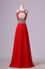 2024 Gorgeous Red Beading Open Back Chiffon Prom Dresses
