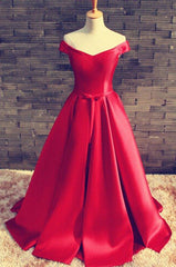 2024 Gorgeous Red Floor-Length/Long A-Line/Princess Off-the-Shoulder Lace Up Satin Prom Dresses
