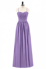 Purple Spaghetti Straps A-Line Long Bridesmaid Dress