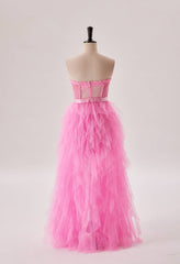 Hot Pink Bustier Ruffles Long Party Dress