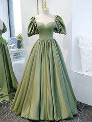 Simple Green Satin Long Prom Dress, Green Evening Dress