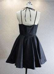 Princess/A-Line V-Neck Short Black Satin Homecoming/Prom Dresses