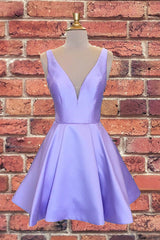 Simple Short Lavender Homecoming Dress