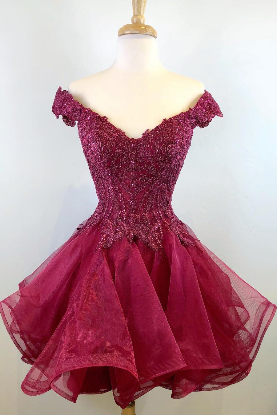 Princess Off the Shoulder Wine Red Short Homecoming Dress