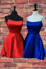 Straps Royal Blue Short Homecoming Dress with Pockets