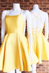 Simple Strappy Short Yellow Homecoming Dress