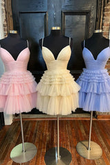 Cute Tulle V-Neck Short Prom Dress, A-Line Homecoming Party Dress