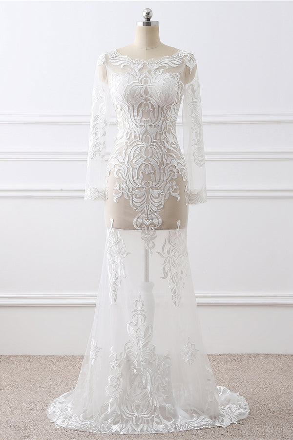 Sexy Mermaid Full Sleeves Wedding Dress with Applique