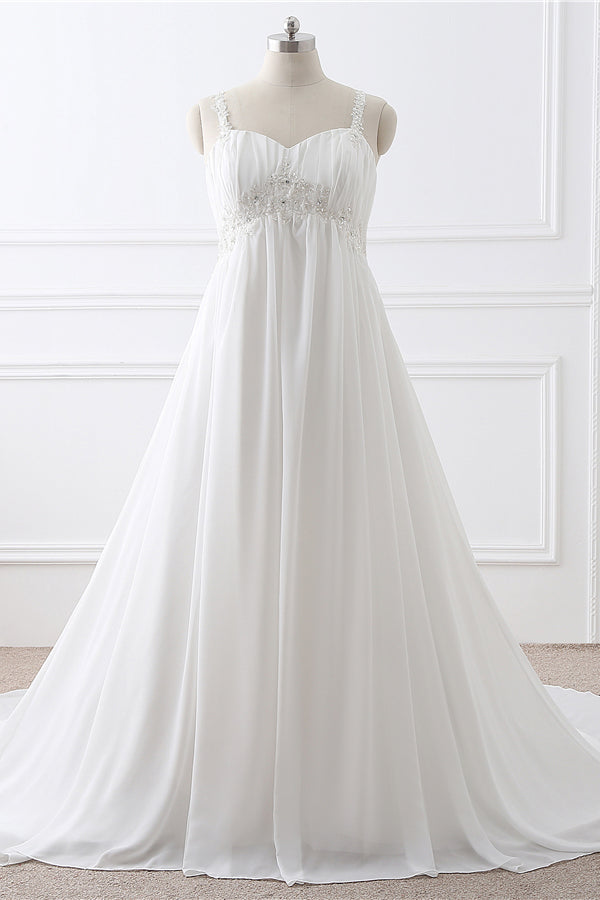Simple Empire White Chiffon Long Wedding Dress