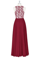 Red Print Sleeveless A-Line Long Bridesmaid Dress