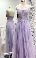 Strapless Lavender A-line Long Formal Dress