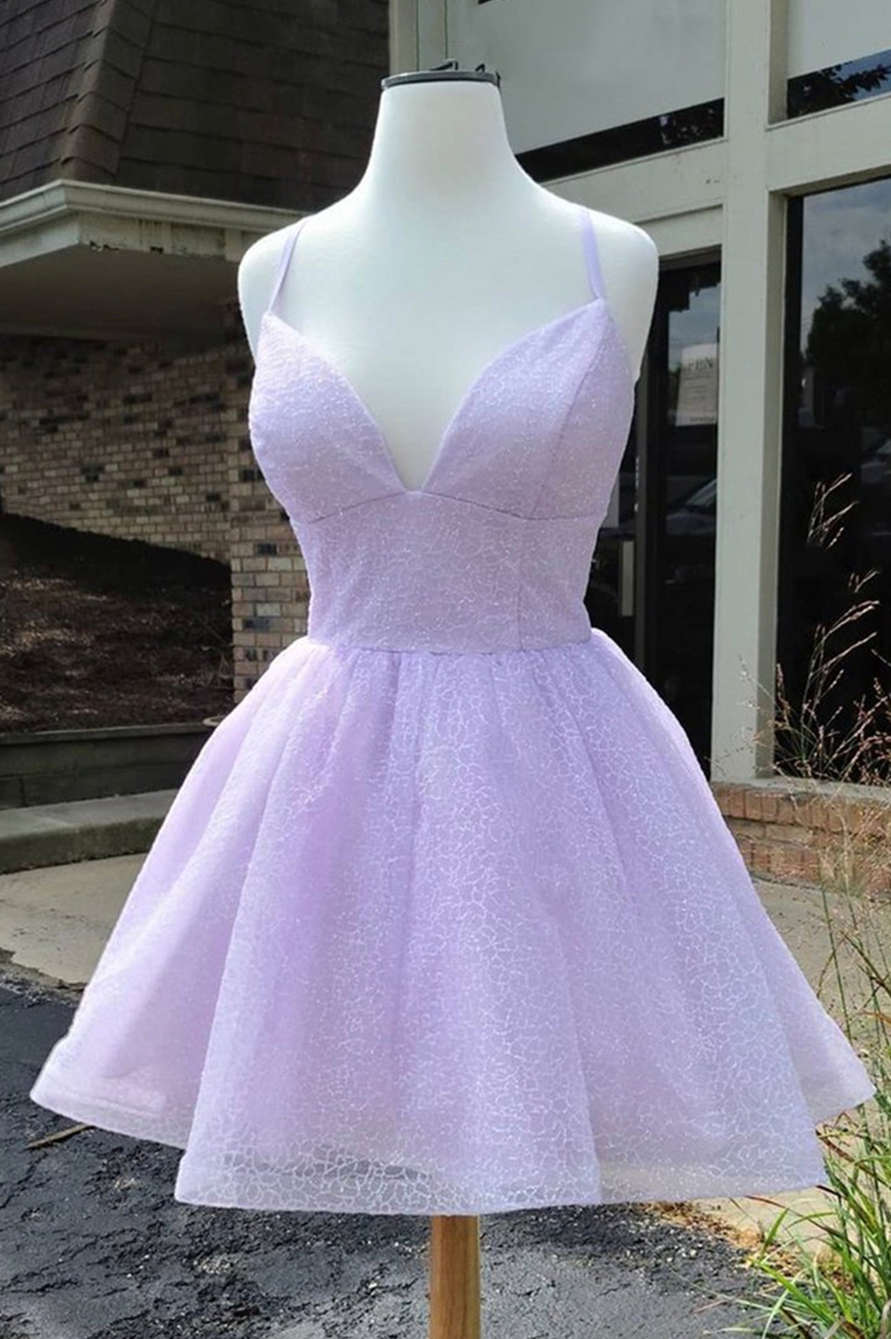 Purple V-Neck Tulle Short Prom Dresses, A-Line Mini Party Dresses