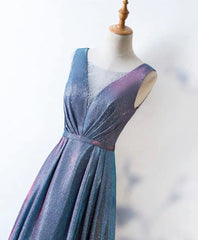 Unique Blue Sequin Long Prom Dress, Blue Formal Dress