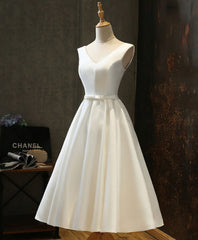 Simple V Neck White Short Prom Dress, White Homecoming Dress