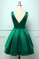 Green Satin Short Prom Dresses, A-Line Homecoming Dresses