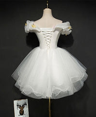 Cute White Tulle Short Prom Gown White Homecoming Dress