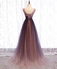 Simple V Neck Tulle Long Prom Dress, Tulle Evening Dress