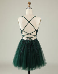 A-Line Spaghetti Straps Corset Back Tulle Dress With Appliques