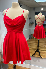 Neon Pink Cowl Neck A-Line Homecoming Dress