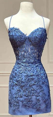 Tie Back Blue Appliqued Bodycon Homecoming Dress