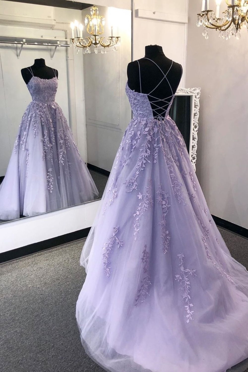 Gorgeous Backless Purple Lace Long 2024 Open Back Purple Purple Lace Purple Prom Dresses
