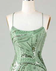 Cute Green Spaghetti straps  Lace Up Sequined Homecoming Party Dress