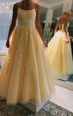 Chic Yellow Long Backless Prom Dresses For Teens Charming Party Dresses