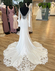 Mermaid V-Neck Court Train Long Sleeves Wedding Dress With Appliques