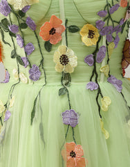 Pretty A-Line Tulle Homecoming Dress With Embroidery Flowers