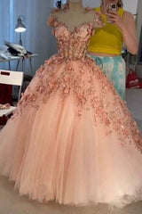 Princess Sparkly Sweetheart Brom Vestres com flores 3D, vestidos de quinceanera rosa