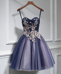 Cute Lace Tulle Short A Line Prom Dress, Homecoming Dress