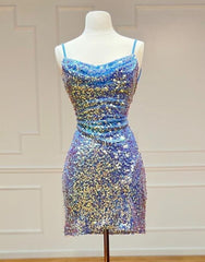 Sparkly Spaghetti Straps Sequin Homecoming Dress