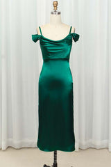 Straps Green Silk Satin Bodycon Midi Dress