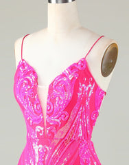 Sparkly Hot Pink Spaghetti Straps Tight Sequins Homecoming Dress
