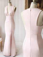 V Neck Pink Long Pink Long Wedding Dresses
