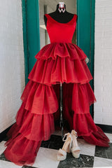Red High Low Tiered Homecoming Dress