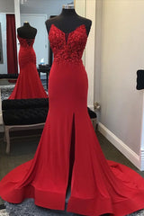 Beaded Red Mermaid Prom Dress with Appliques