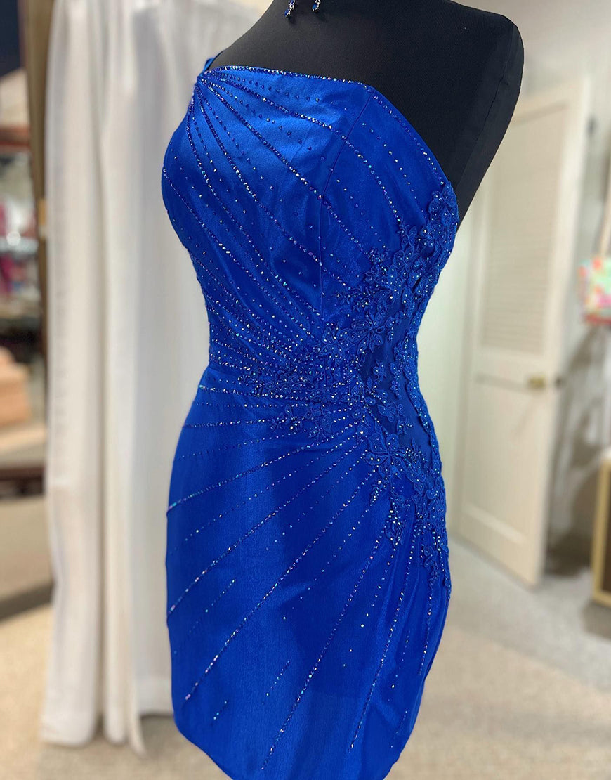 Royal Blue One Shoulder Tight Glitter Homecoming Dress