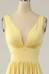 Classic Yellow Long Prom Dress with Split