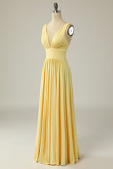 Classic Yellow Long Prom Dress with Split