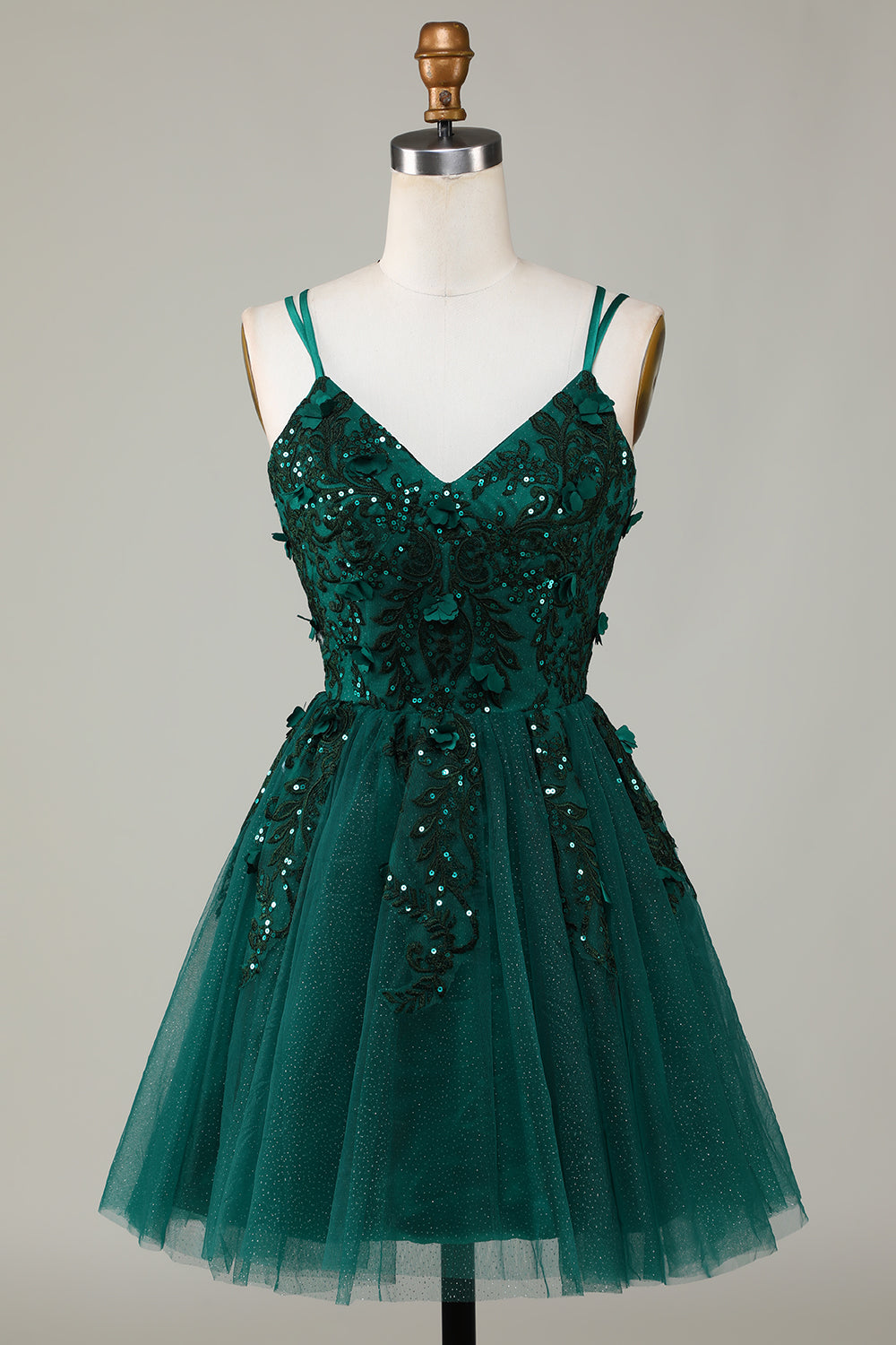 Prom Dress With Pocket, Stylish A Line Spaghetti Straps Dark Green Short Homecoming Dress with Appliques Beading