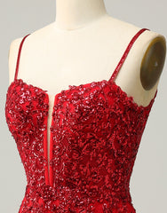 Red Sheath Corset Back Short Sequin Homecoming Dress