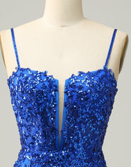 Royal Blue Short Homecoming Dress With Beading And Sequin