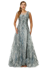 A-line Cap Sleeve Jewel Appliques Lace Floor-length Prom Dresses