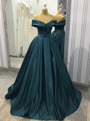 A-line Off the Shoulder Long Prom Dresses Satin Formal Evening Gowns