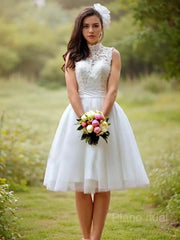A-Line/Princess High Neck Knee Knee Lengle Tulle Wedding Vestres