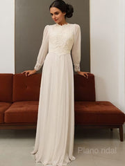 A-Line/Princess Jewel Floor-Length Chiffon Wedding Dresses