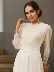 A-Line/Princess Jewel Floor-Length Chiffon Wedding Dresses