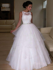 A-Line/Princess Jewel Floor-Length Organza Wedding Dresses With Beading