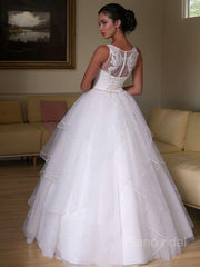 A-Line/Princess Jewel Longe Organza Wedding Vestres com Beading